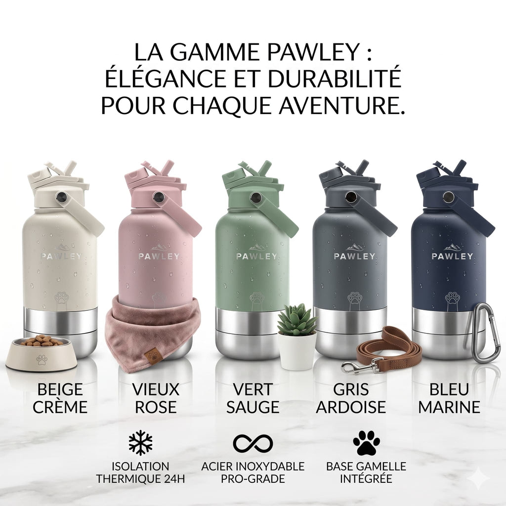 Gourde pour chien isotherme 3 - en - 1 Inox 1L + 2 Gamelles PAWLEY - PAWLEY - couleurs