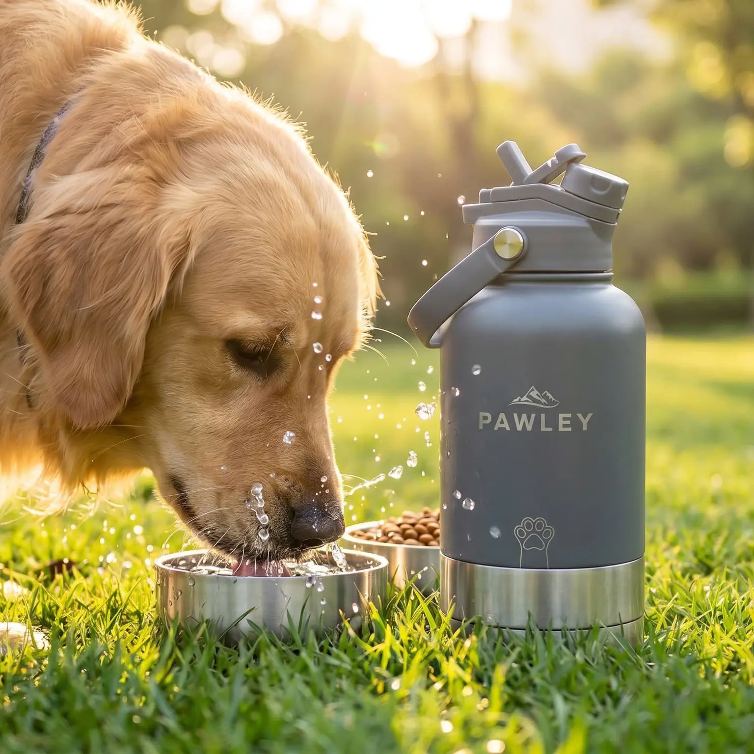 Gourde pour chien isotherme 3-en-1 Inox 1L + 2 Gamelles PAWLEY hero